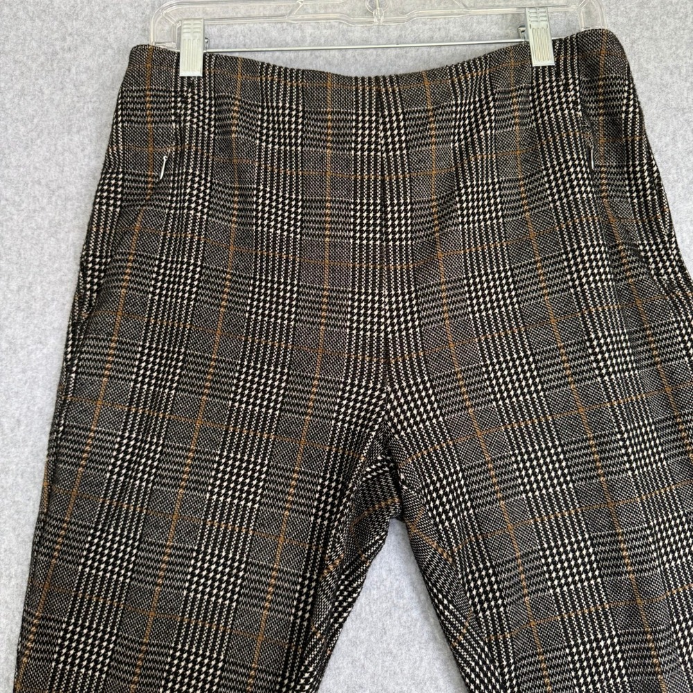 Tommy Hilfiger Plaid Trousers Womens M Black Tan Good Stretch Pull On Tapered